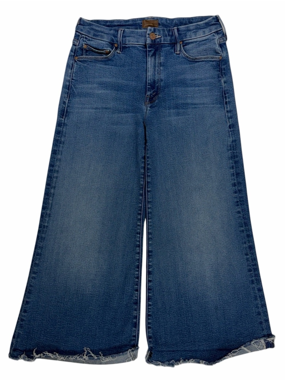 Mother Jeans Womens 27 Work Hard Play Hard Blue Lil Roller Fray Wide Leg Flare